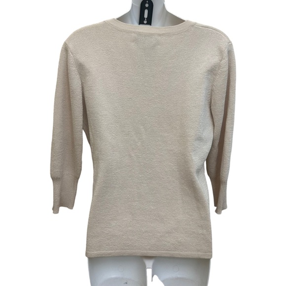 Joseph A. Qu'est-ce que c'est silk? Cream Metalic Goldan Shiny  Blouse Size L - Picture 7 of 8